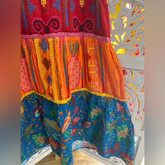NWT Farm Rio tiered dress. Color blocking embroidered midi dress. Color: multi - Picture 11 of 11